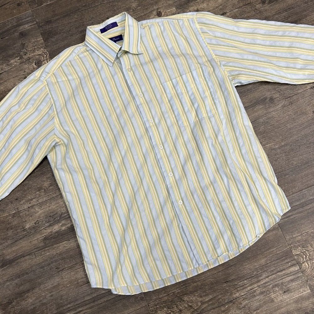 Alan Flusser‎ Button Down Shirt Men Size Large Long Sleeve Striped